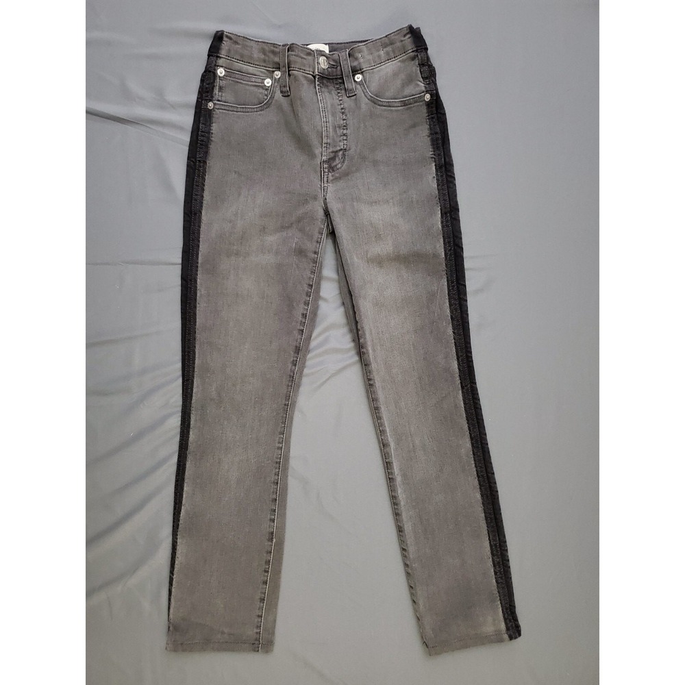 J.Crew Vintage Straight‎ Jeans Gray Black Side Stripe High Rise Womens Size 23